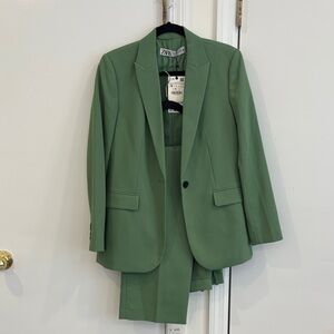 Zara Sage Green Single-Button Blazer